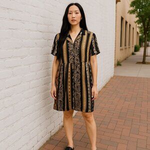 Vintage 80's Button Down Collared Dress Cascais California Shoulder Pads RETRO